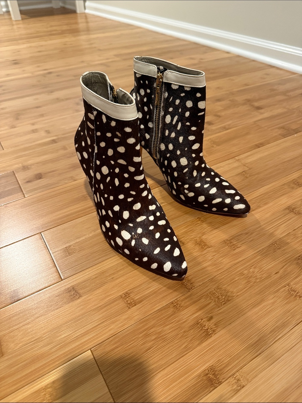 Spotted Pointed Ankle Booties in Black & White